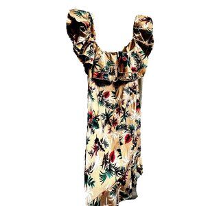 INA (I:NA) Tropical Hawaiian Floral Fit Sun Dress M Round Neck Ruffle Fun Dance